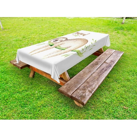 

Sloth Outdoor Tablecloth Young Animal Sleeping on Palm Branch Happy Dreams Wildlife Nature Watercolor Decorative Washable Fabric Picnic Tablecloth 58 X 104 Inches Pale Brown Green by Ambesonne