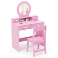 thumbnail image 1 of Patiojoy Kids Vanity Set Princess Pretend Play Vanity Table with Chair & Mirror & 4 Drawers Pink, 1 of 9