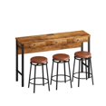thumbnail image 6 of Oufan 4 Piece Kitchen Bar Table Set with Circular PU Stools for 3 Solid Wood Dining Set with Power Outlets and Drawers for Saving Space, Brown, 6 of 9