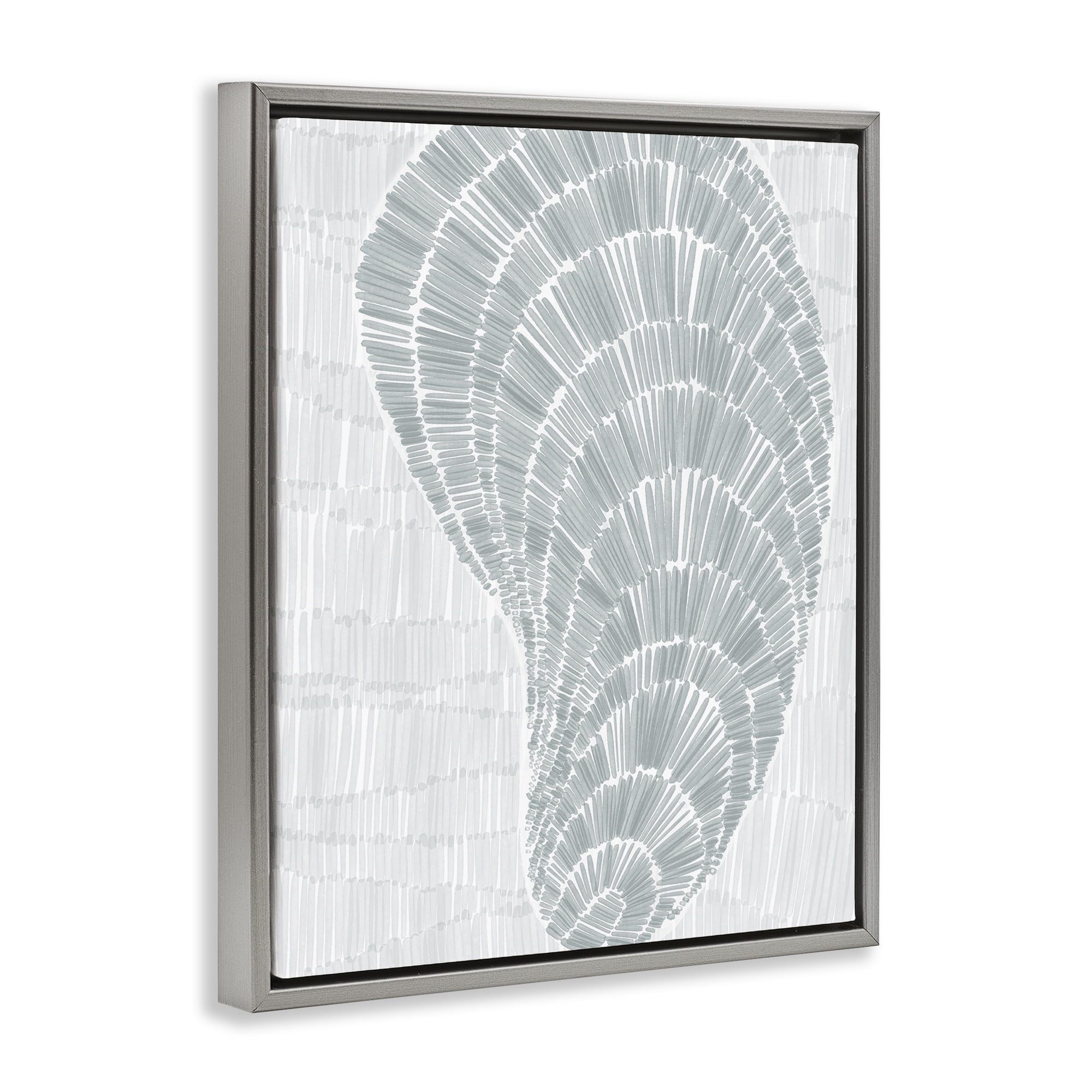 Stupell Industries Sketched Oyster Shell Nautical & Beach Painting Gray Floater Framed Canvas Art Print Wall Art, 17 x 21