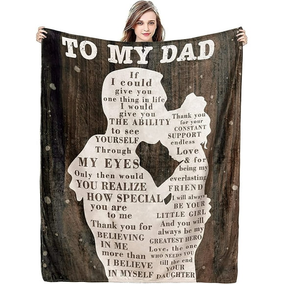 Couverture pour Mon Père Cadeau d'Anniversaire pour Papa Mari Hommes Jeté de Guérison de Fille Imprimé Pratique Canapé Doux 60"x80 Pouces