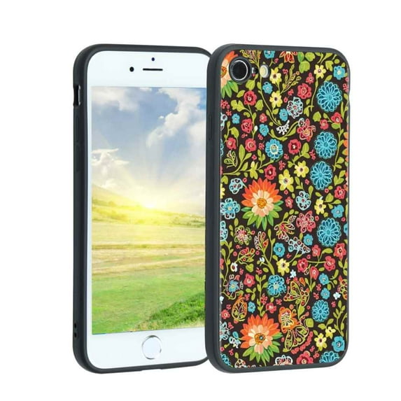 Bohemian-Eclectic-Ukrainian-Floral-Folk-Art Phone Case, Degined for iPhone SE 2022 Case Men Women, Flexible Silicone Shockproof Case for iPhone SE 2022
