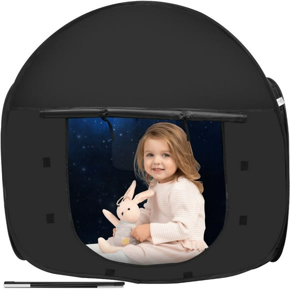 KEINXS Big Sensory Tent for Kids with Autism 35.43‘‘ x35.43‘‘ x35.43‘‘ LED Games Included - Pop Up Blackout Tent for ADHD Anxiety- Autism Bed Tent- Calm Down Fort for Children-Calming Co