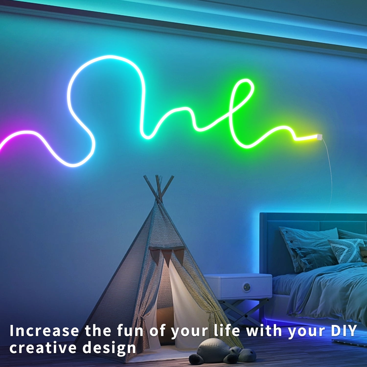 32.8ft LED neon Lights with Remote APP Control IP65 Waterproof Flexible Neon Strip Lights 24V RGB LED Rope Lights for Bedroom Room Outdoors Decor