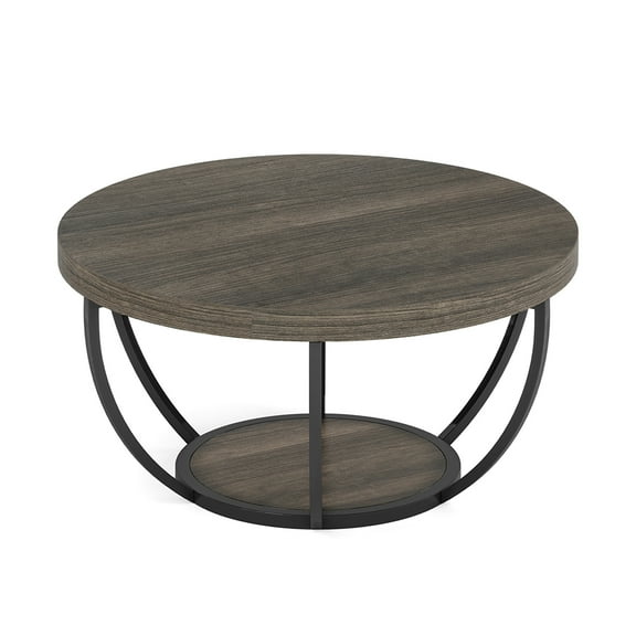Topcobe Round Coffee Table for Living Room, Small Coffee Table with Storage, 2 Tier Modern Coffee Table, Gray