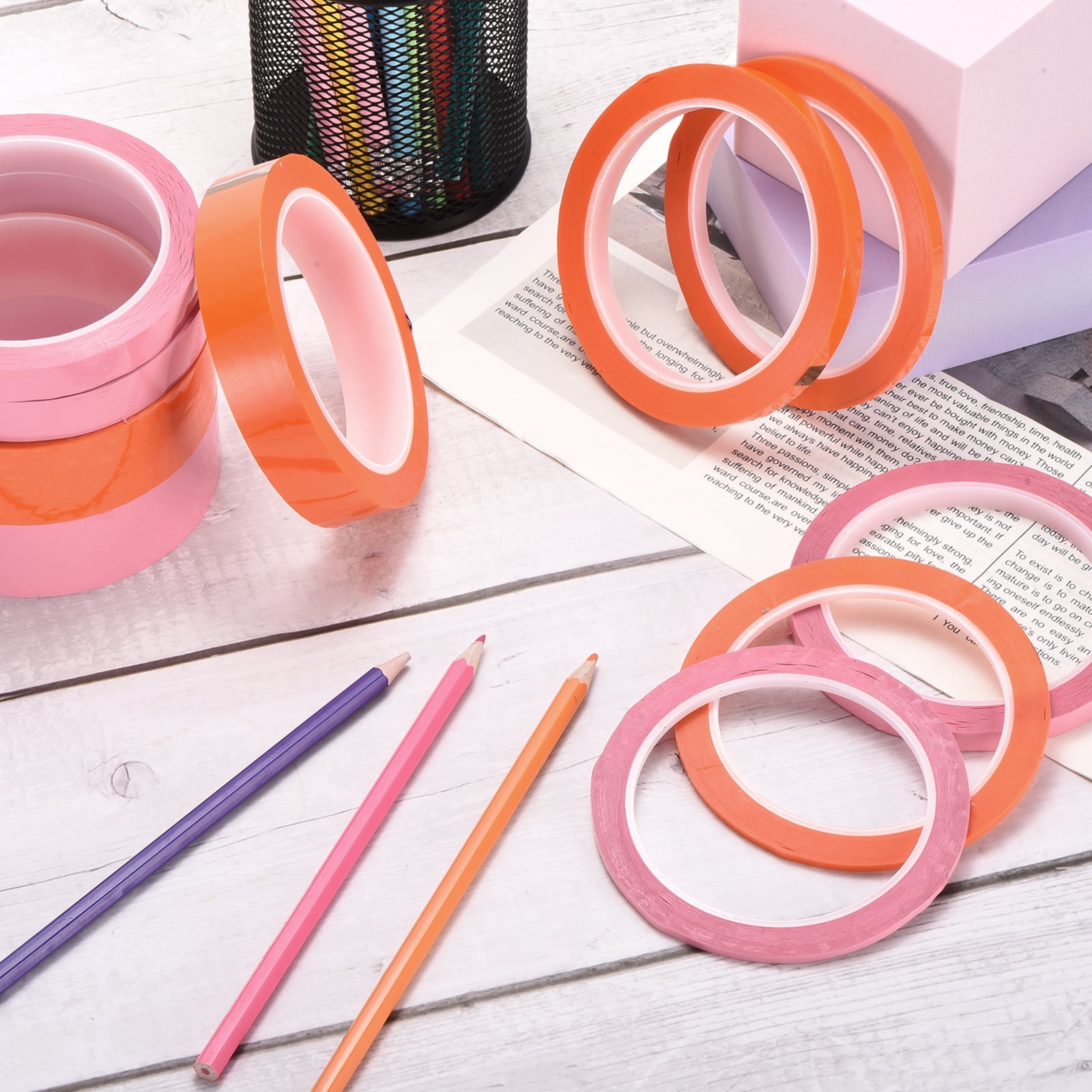 Uxcell 10 Rolls Whiteboard Tape Graphic Chart Tape 10mm 54.7 Yard Art Tape Thin Self-Adhesive Pinstripe Tape Masking Tape, Pink