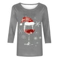 thumbnail image 4 of DeHolifer Women T-Shirts Red Wine Glass 3/4 Sleeve Christmas Pullover Xmas Santa Hat Graphic Blouse T-Shirts Tops Gray XL, 4 of 4