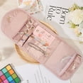 thumbnail image 3 of Travel Jewelry Organizer Travel Jewelry Case Small Foldable Jewelry Hanging Bag Portable Everyday Jewelry Storage Roll for Journey-Rings Necklaces Earrings Bracelets Brooches 15.83x5.71in Pink, 3 of 9