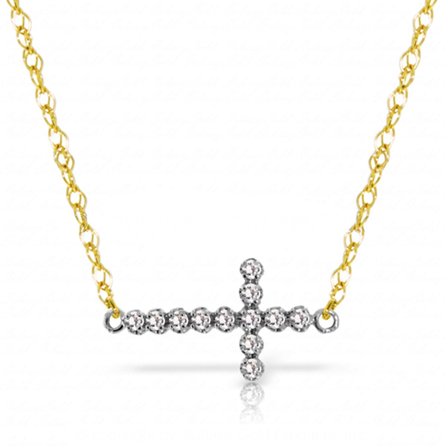 Galaxy Gold 14k 20" Yellow Gold Cross Necklace with Natural Diamonds