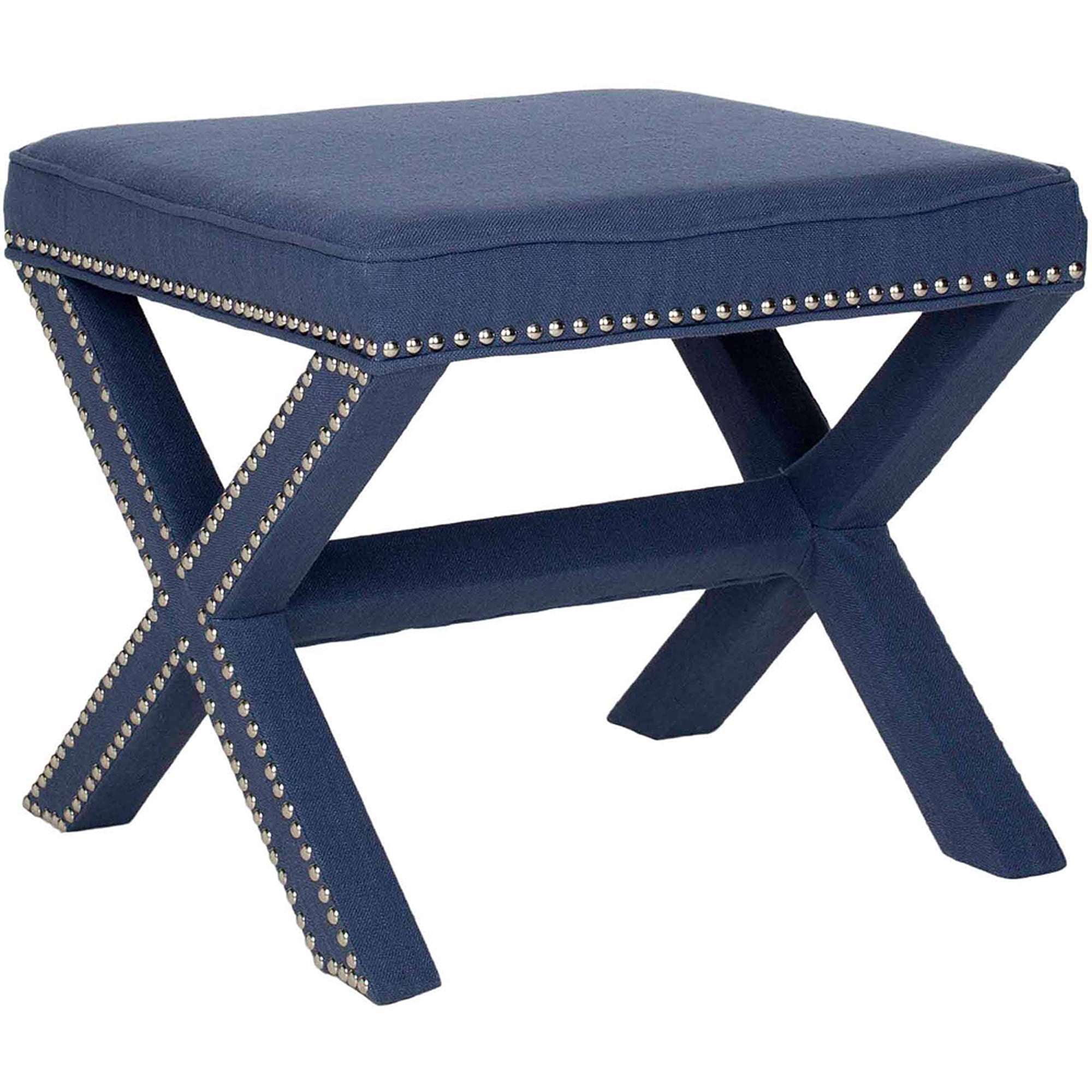 SAFAVIEH Palmer Transitional Cross Leg Upholstered Ottoman, Navy