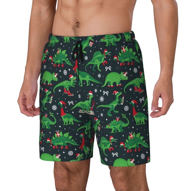Fotbe Dino Christmas Party Traje de Baño para Hombre – Shorts de Natación de Secado Rápido con Forro y Bolsillos-Medium