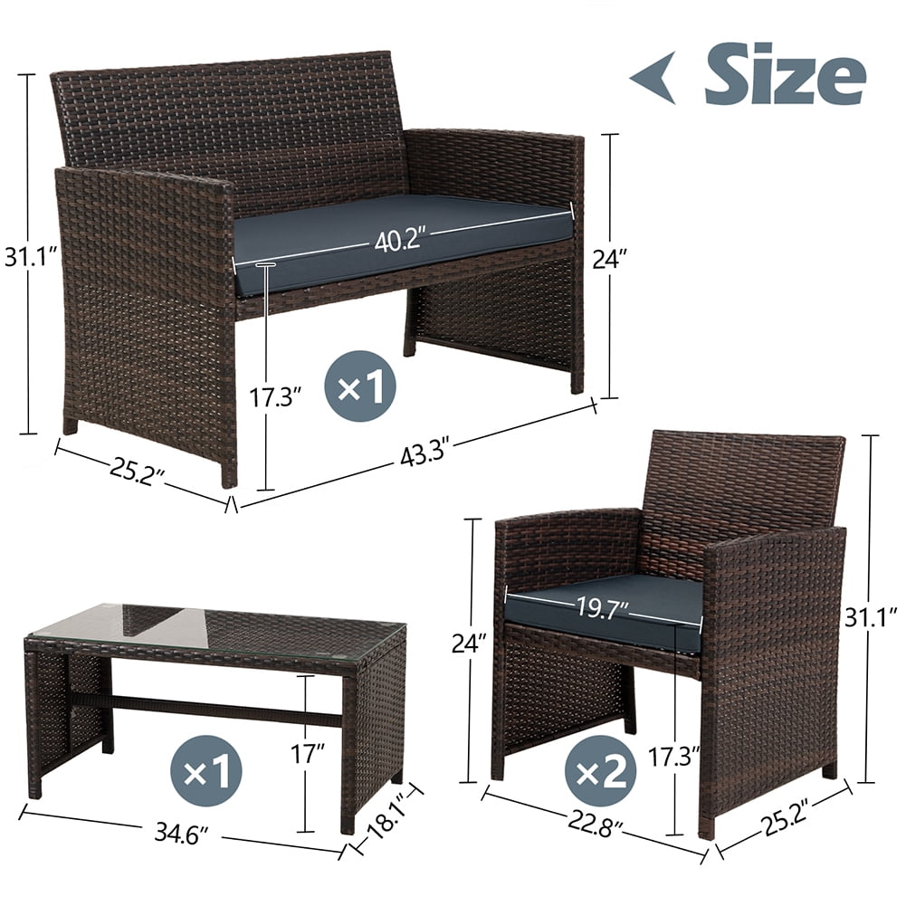 Kadyn 4 Pieces Outdoor Wicker Furniture Sets, Patio Conversation Sets with Soft Cushions Loveseat, 2 Soft Cushions Single Chairs and Coffee Table, PE Rattan Conversation Set for Courtyard, Navy Blue Kadyn 4 Pieces Outdoor Wicker Furniture Sets, Patio Conversation Sets with Soft Cushions Loveseat, 2 Soft Cushions Single Chairs and Coffee Table, PE Rattan Conversation Set for Courtyard, Navy Blue