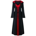 thumbnail image 2 of Haitryli Womens Color Block Hooded Robe Halloween Witch Cosplay Costume Lace-up Long Sleeve Dress Red L, 2 of 4