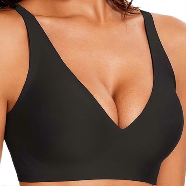 Women's Supportive Full Cup Deep V Neck Bra No Underwire Soft Stretch Fabric Comfort Wireless Bralette Push Up Underwear color XL