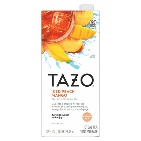 TAZO Iced Peach Mango Herbal Tea Concentrate, Caffeine-Free, 32oz Carton