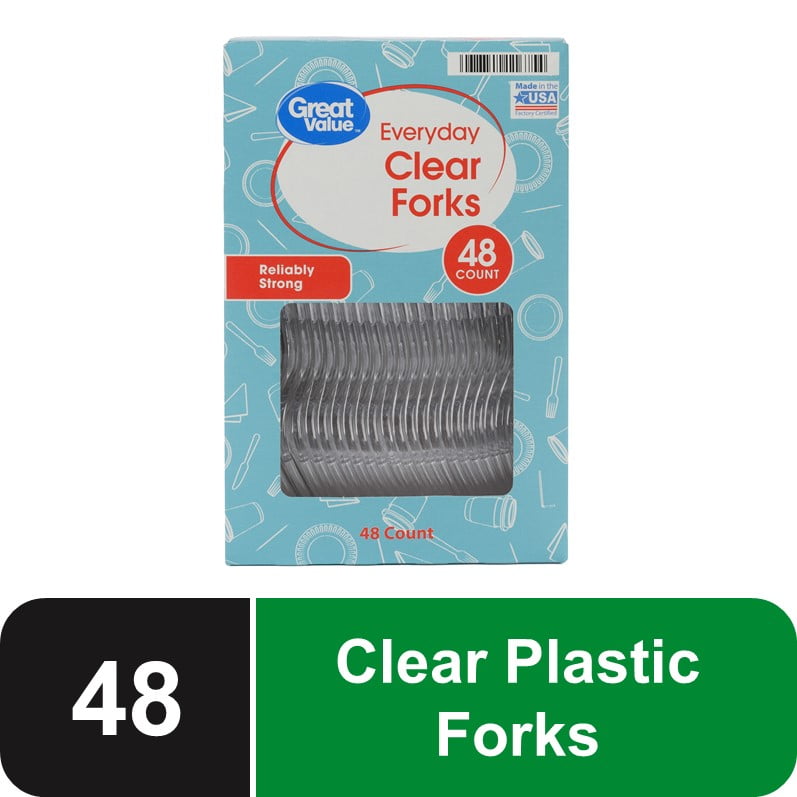Great Value Premium Disposable Plastic Forks, Clear, 48 Count