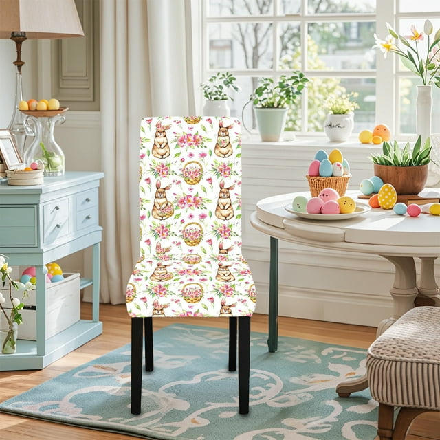 Easter Dining Chair Covers Removable Washable Chair Back Protectors | Stretch Polyester Slipcovers for Standard Dining Chairs | Holiday Homes Kitchen Decor