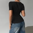 thumbnail image 4 of LWavelet Womens Plus Size One Shoulder Short Sleeve Top Twist Fitted Summer Daily Casual Comfortable Blouse Black L, 4 of 4