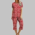thumbnail image 2 of Jamicy Womens Pajamas Gift for Mother Women's Casual Floral Print Short Sleeved Round Neck Capri Pajamas Set Lounge Sets Sleepwear, 2 of 7