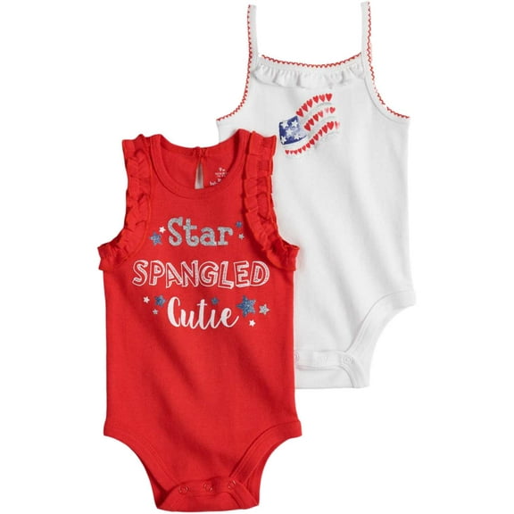 Infant Girls 2PC Patriotic Bodysuit Set Star Spangled Cutie Baby Outfit 3M