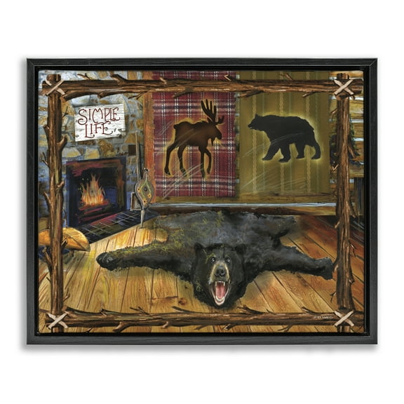 Stupell Industries Rustic Cabin Interior Animals & Insects Painting Black Floater Framed Art Print Wall Art, 21 x 17