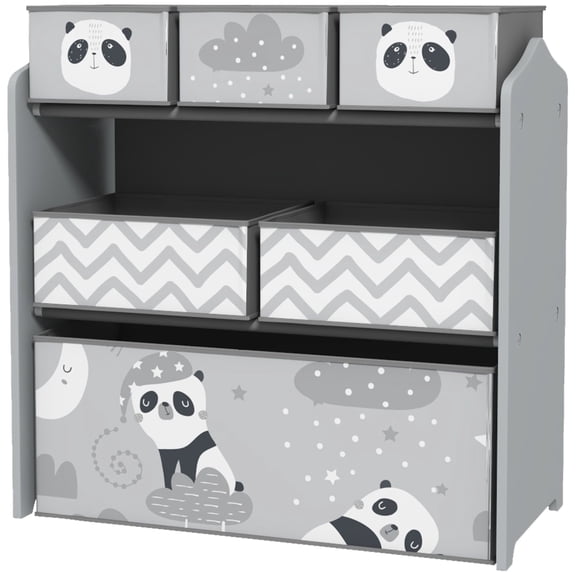 Toy Organizer with 6 Storage Bins, 25" x 12" x 26", Gray