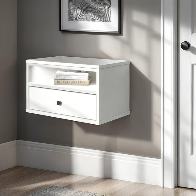 South Shore Sazena LED Floating Nightstand for Adult, in Pure White