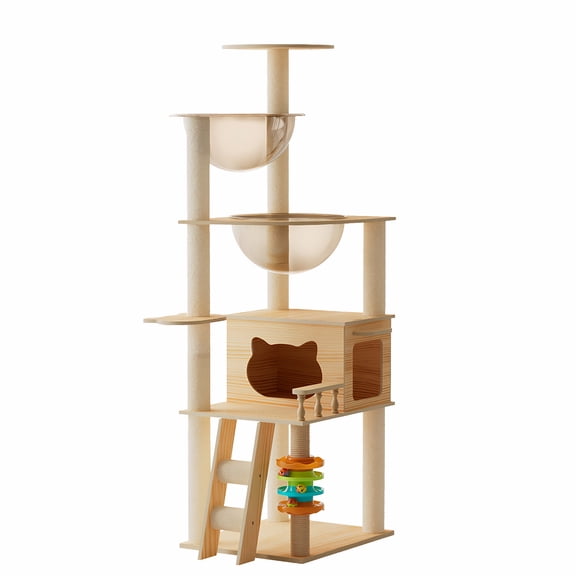 Modern Cat Tower with Scratching Posts, Perch & Acrylic Hammock for Cats