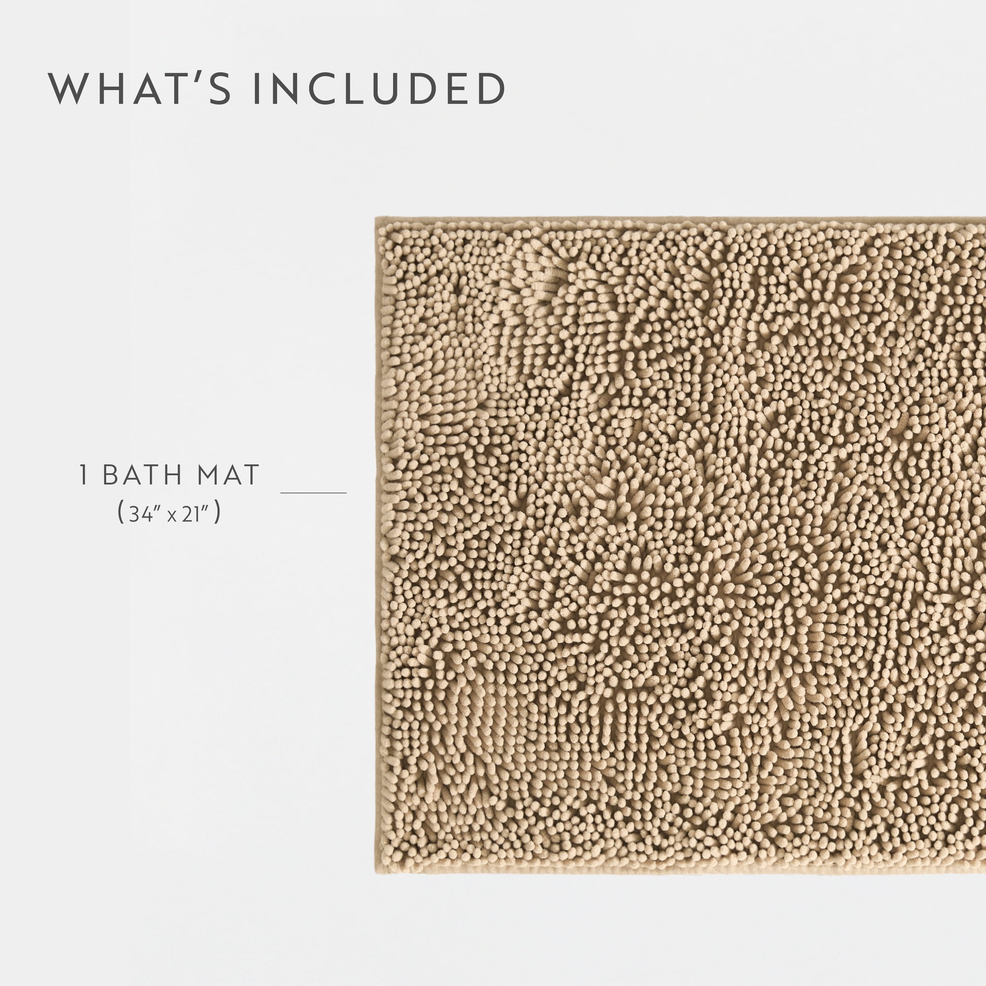 Soft Absorbent Chenille Bath Mat Rug with Anti-Skid Rubber Backing, 34 x 21, Tan, by Noble Linens
