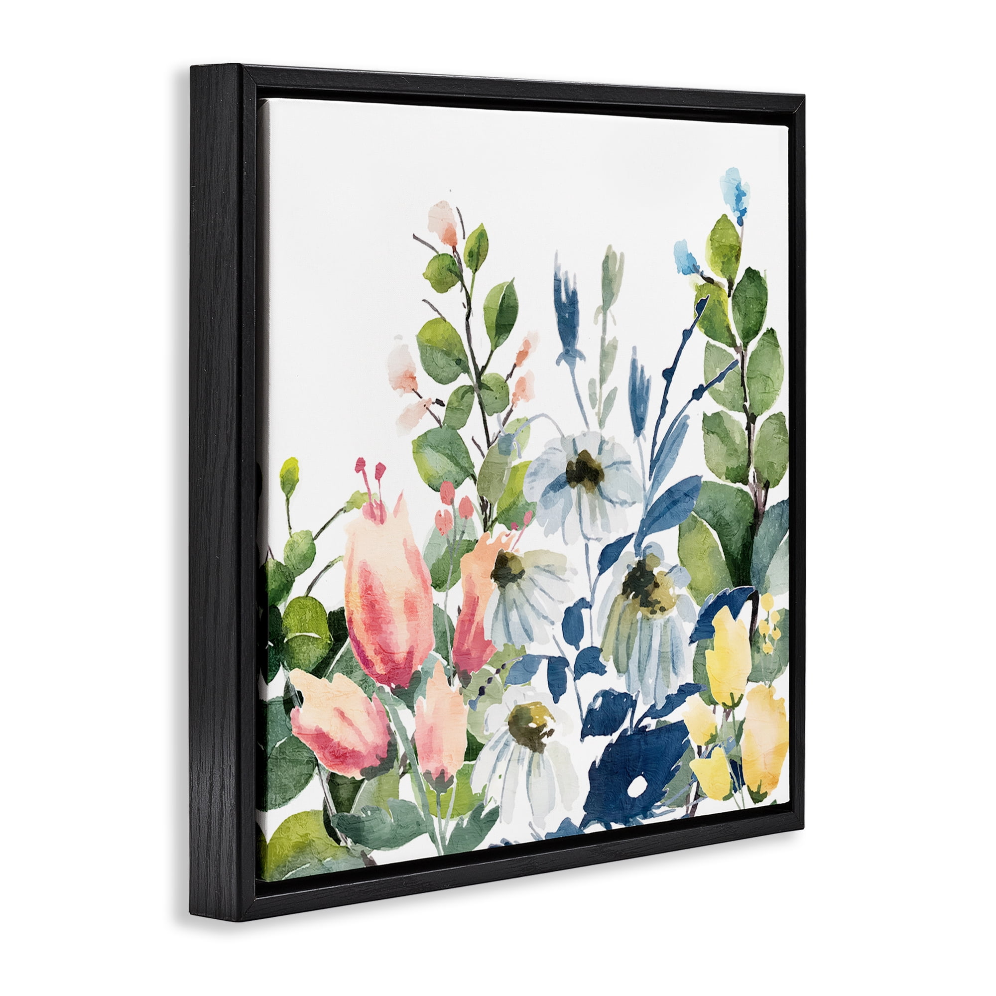 Stupell Industries Assorted Spring Blooms Plants & Flowers Painting Black Floater Framed Canvas Art Print Wall Art, 18 x 18