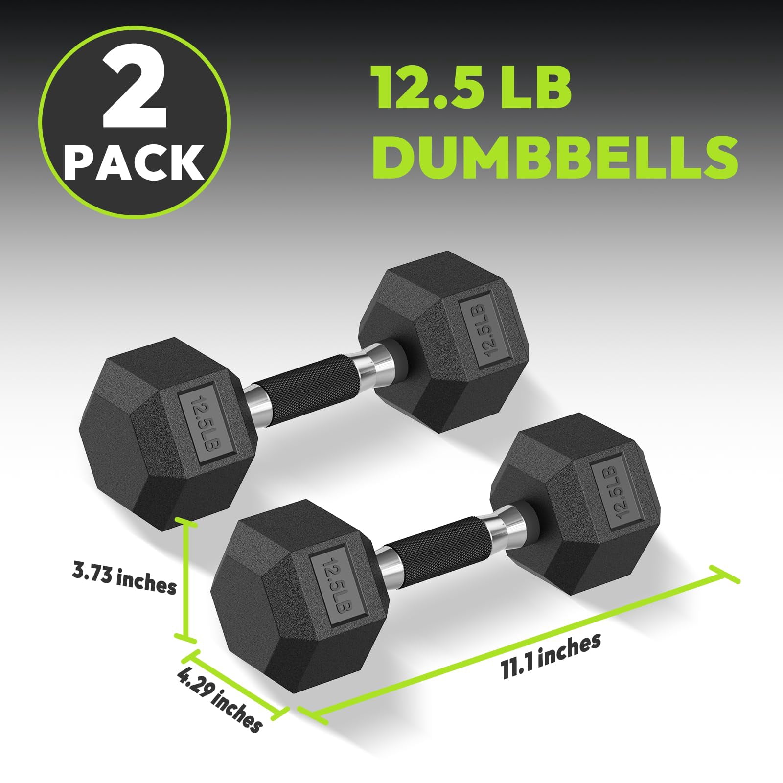 HANDBODE Hex Rubber Dumbbells, Non-Slip Handle Design for Secure & Comfortable Grip, Hand Weights for Strength Training and Home Gym / Pair of 12.5 LB