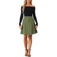 thumbnail image 2 of INSPIRE CHIC Women's Skirts High Waisted A-Line Flared Casual Jean Denim Skirt M Army Green, 2 of 5