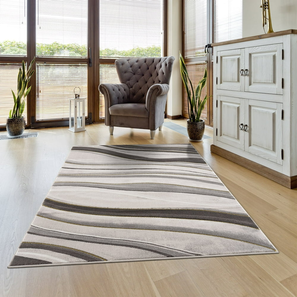 La Dole Rugs Gold Grey Ivory Abstract Spirals Waves Modern Geometric