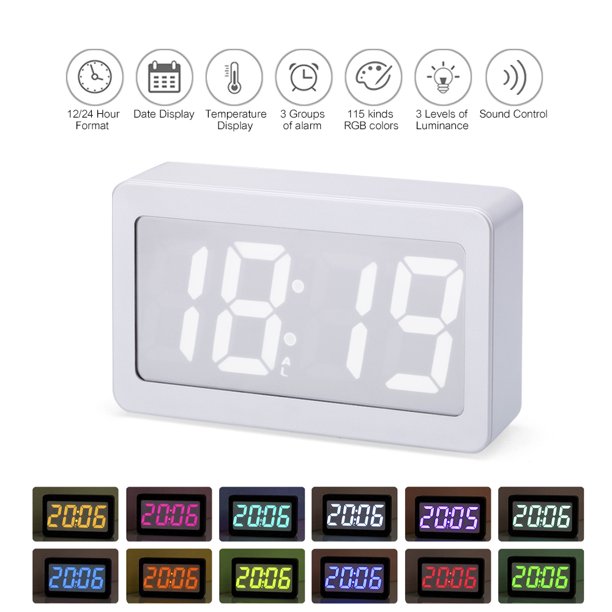 USB/Battery Powered Digital RGB LED Alarm Clock Time/Temperature/Date Display 115Color Changing