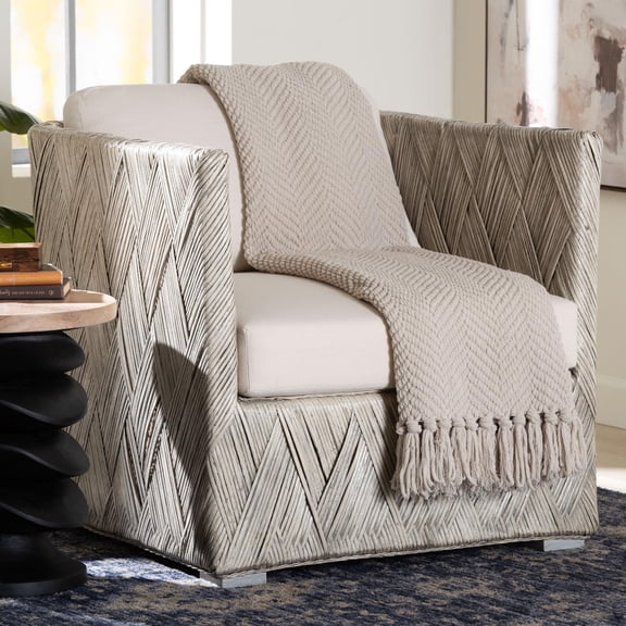 bali & pari Melbourne Boho Lounge Chair, Whitewash