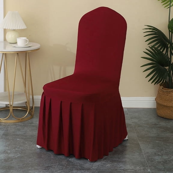 XmhyTop-A Dining Room Chair Covers Set of 2, Stretch Slipcovers with Skirt Super Fit Spandex Chair Seat Protector Cover for Dining Room, Hotel, Ceremony (Dark Red)