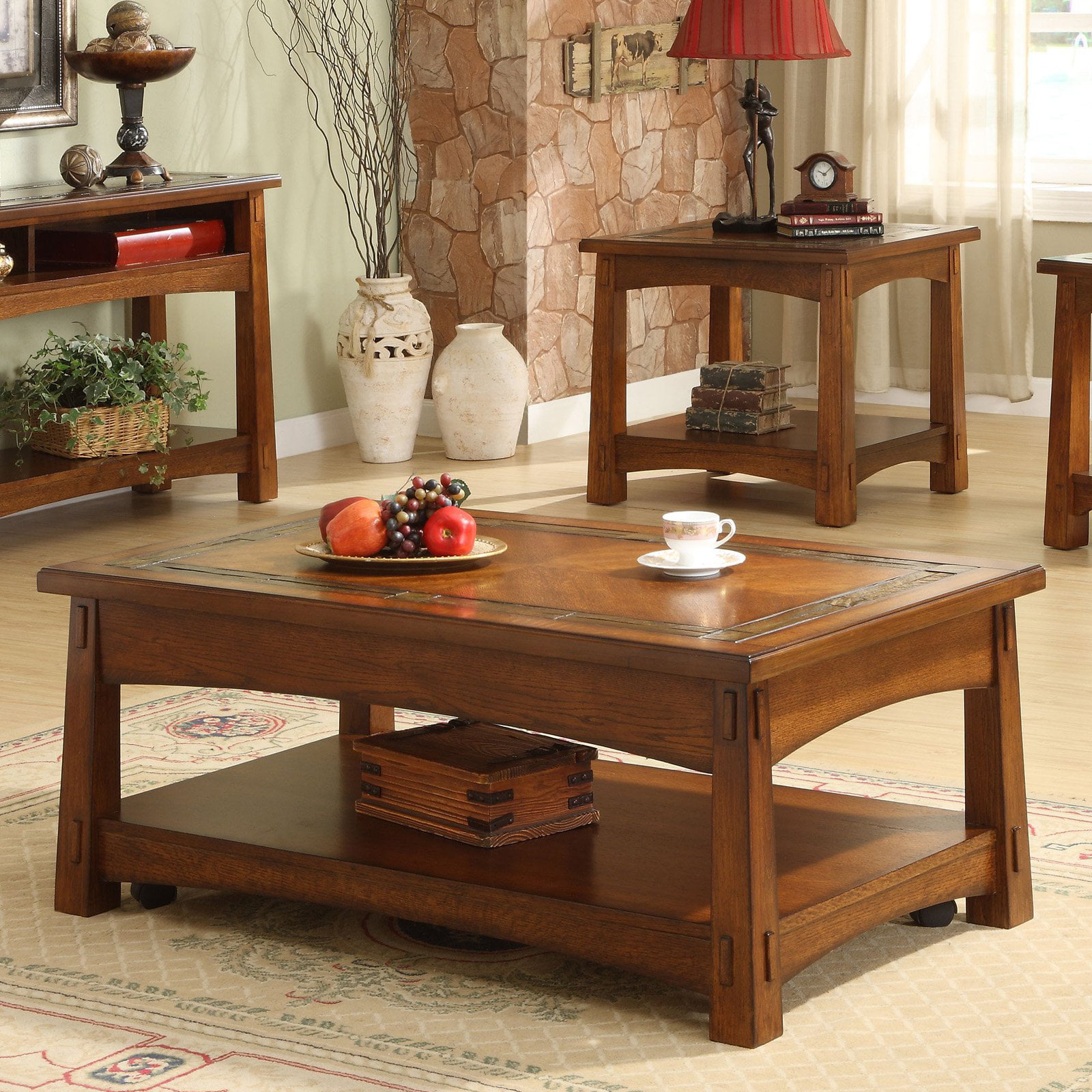 Riverside Craftsman Home Rectangular Coffee Table Set - Walmart.com