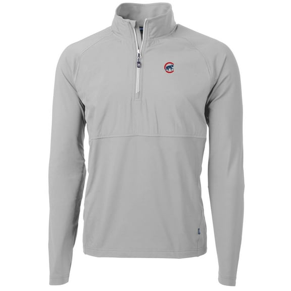 Men's Cutter & Buck Gray Chicago Cubs Adapt Eco Knit Hybrid Recycled Quarter-Zip Pullover Jacket