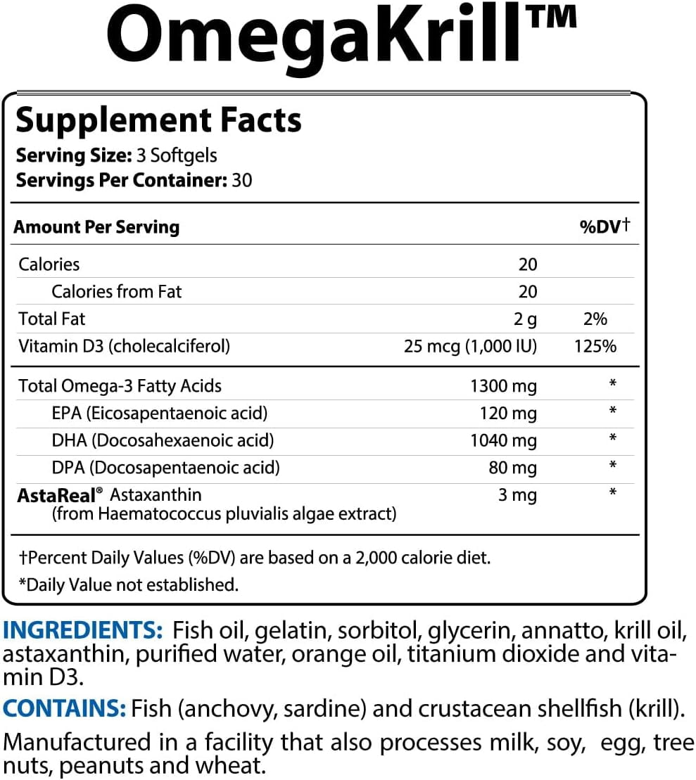 BioTrust OmegaKrill EPA & DHA Omega 3 Supplement, Fish and Krill Oil to Provide Support for Joint, Heart, Brain, Eye and Skin (30 Servings)