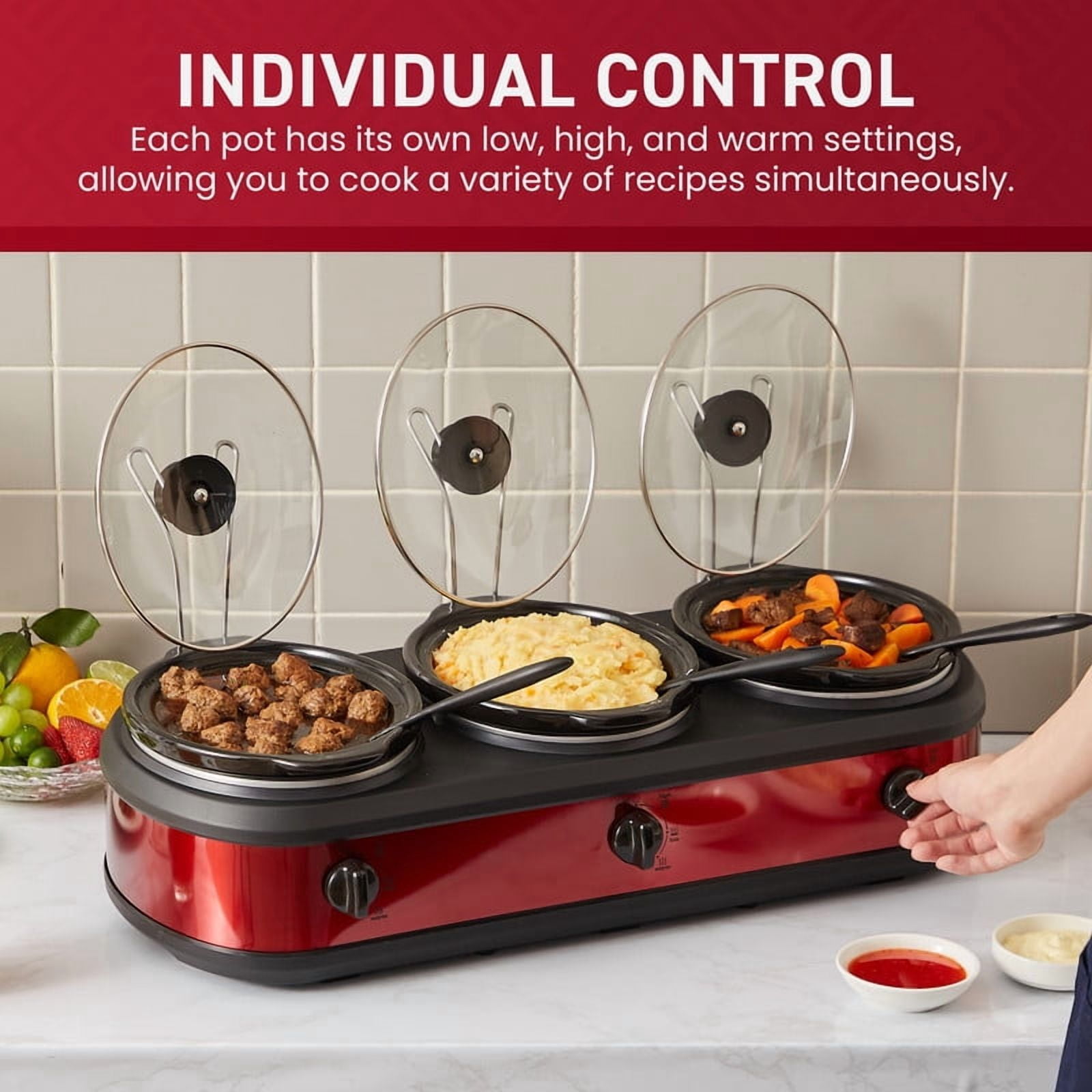 Elite Cuisine 7.5 Quart Capacity Triple Slow Cooker Buffet