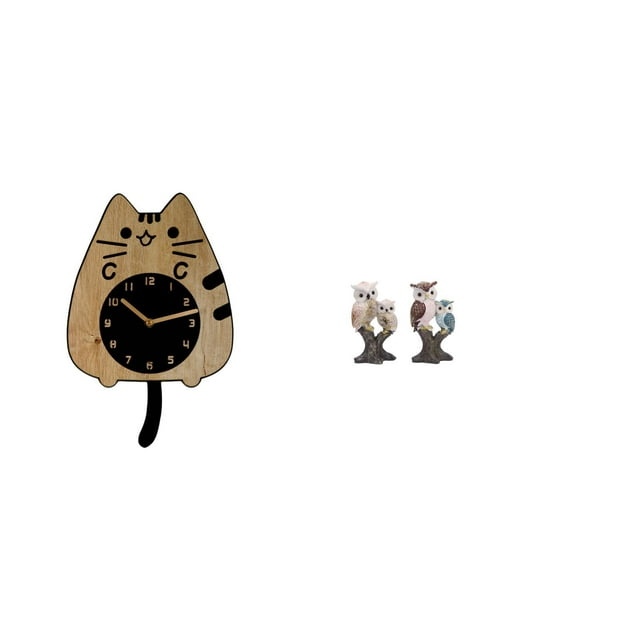 Reloj de pared con forma de gato y búho, ideal para cocina, oficina o como regalo de inauguración. Escultura realista de animal para decoración de esc