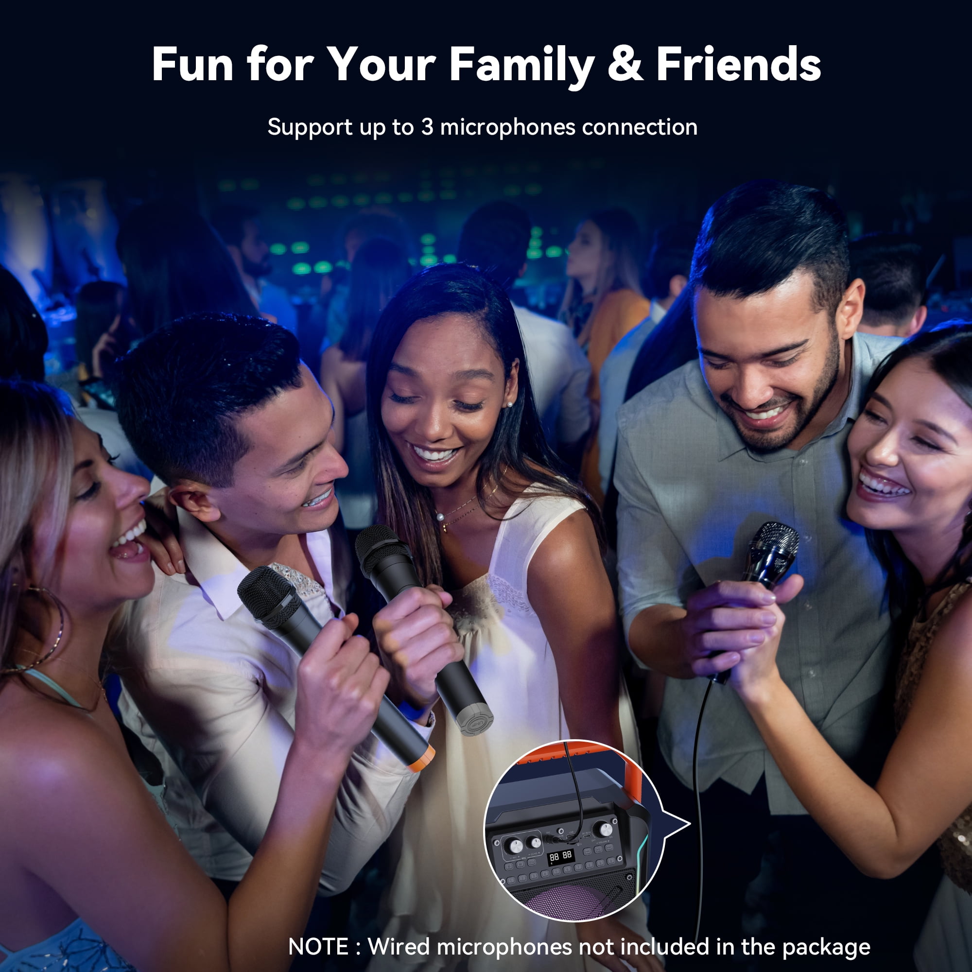 BIGASUO Bluetooth Karaoke Machine, Portable Party Speaker Karaoke Singing Machine for Adult , Home Karaoke PA System with 2 UHF Microphones , RGB Colorful Light,  TWS Speaker for Indoor/Outdoor