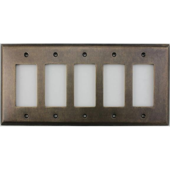 Aged Antique Brass 5 Gang GFI/Rocker Opening Switch Plate