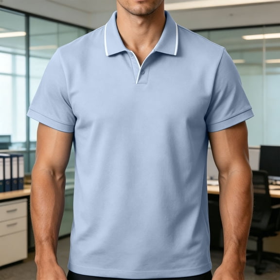 COSFO Blue Mens Polo Shirts Short Sleeve Golf Performance Shirt Loose Fit Pullover Collared Moisture Wicking Quick Dry Tops