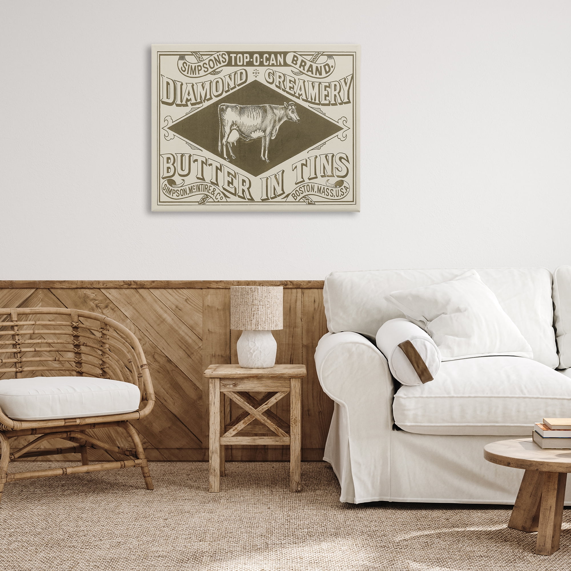 Stupell Industries Vintage Creamery Advertisement Food & Beverage Painting Wrapped Canvas Art Print Wall Art, 40 x 30