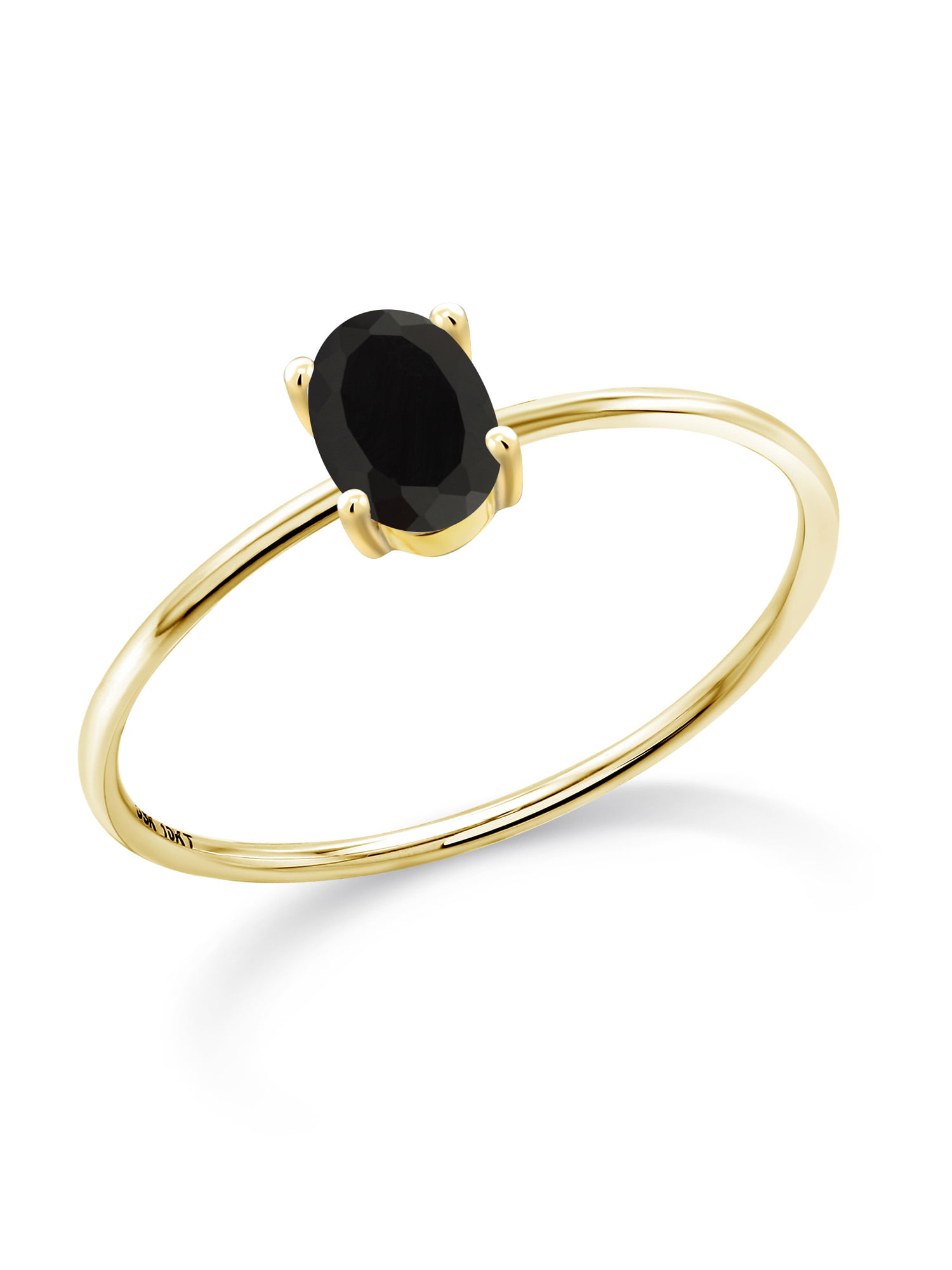 Gem Stone King 10K Yellow Gold Oval Black Onyx Women Engagement Ring