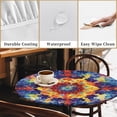 thumbnail image 4 of Round Fitted Tablecloth with Elastic Edge, 44"-60" Waterproof Stain Resistant Table Cover for Indoor, Outdoor, Picnic, Dining, Camping, Party, Holiday, 44", Mandala Dream, 4 of 4