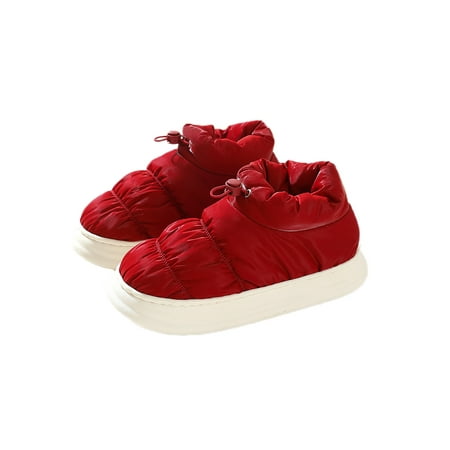 

Lacyhop Unisex Winter Slippers Soft Sole Bootie Slipper Plush Lining House Shoes Walking Comfort Warm Boot Waterproof Drawstring Home Shoe Red 8.5-9
