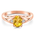 thumbnail image 3 of Gem Stone King 18K Rose Gold Plated Silver Yellow Citrine and White Lab Grown Diamond 3 Stone Engagement Ring for Women | 1.38 Cttw | Oval 8X6MM | Round 2MM | Gemstone November Birthstone | Size 5, 3 of 6