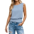 thumbnail image 2 of Tank Tops for Women Boho Linen Crewneck Smocked Hem Sleeveless Shirt Summer Outfits, 2 of 4